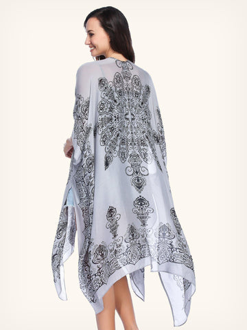 Moss Rose Bohemian Adeline Grey Print Kimono